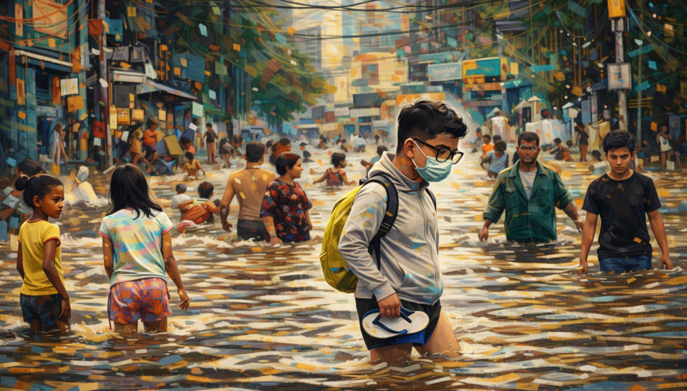 Jakarta flooding a man and public